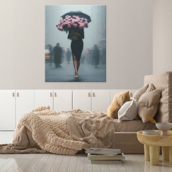 Leinwandbild Blumen Frau Schlafzimmer Wohnzimmer Bilder 100x70 cm