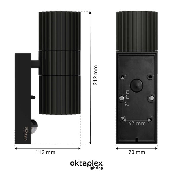 Oktaplex Para Wandlampe mit Bewegungsmelder Edelstahl 2xGU10 Fassung schwarz