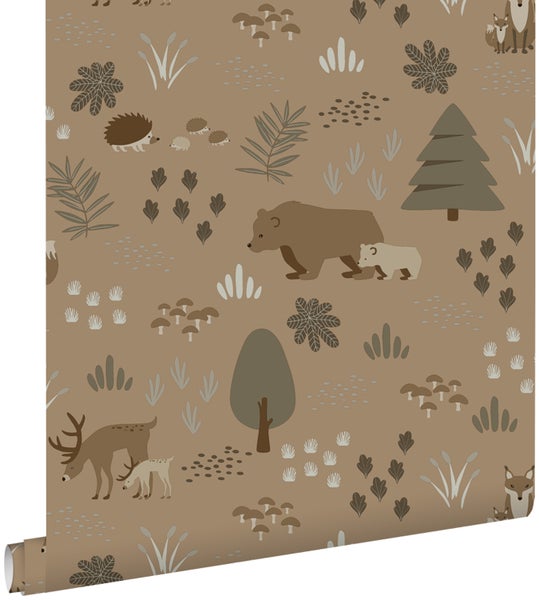 ESTAhome Tapete Wald mit Waldtieren Beigebraun - 53 cm x 10.05 m - 139410