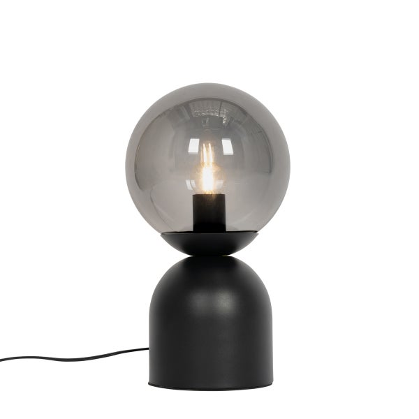 Tischleuchte mit runder Glasabdeckung und schwarzem Fuß