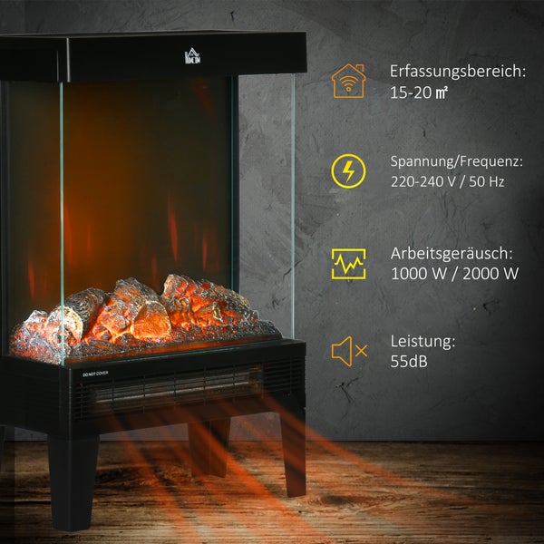 Elektrischer Kamin mit simuliertem Flammeneffekt und Heizfunktion von Homcom