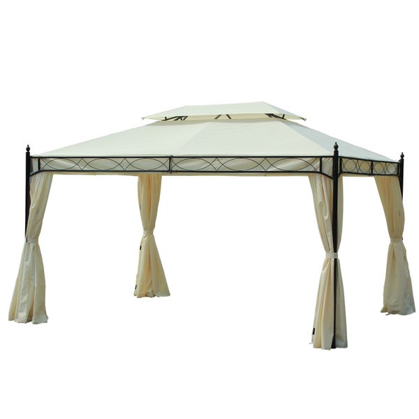 Outsunny Pavillon, Gartenpavillon, 3x4 m, Stahl, Polyester, Creme