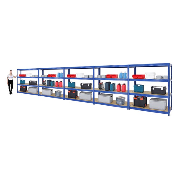 PROREGAL Mega Deal 5x Schwerlastregal Dino HxBxT 180 x 160 x 60 cm Fachlast 600 kg Blau