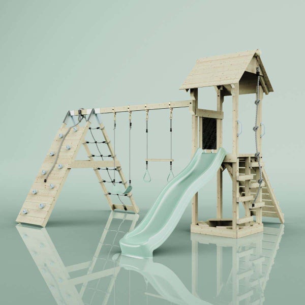 OutdoorToys Spielturm Kiruna aus Holz in Grün Trapezstange