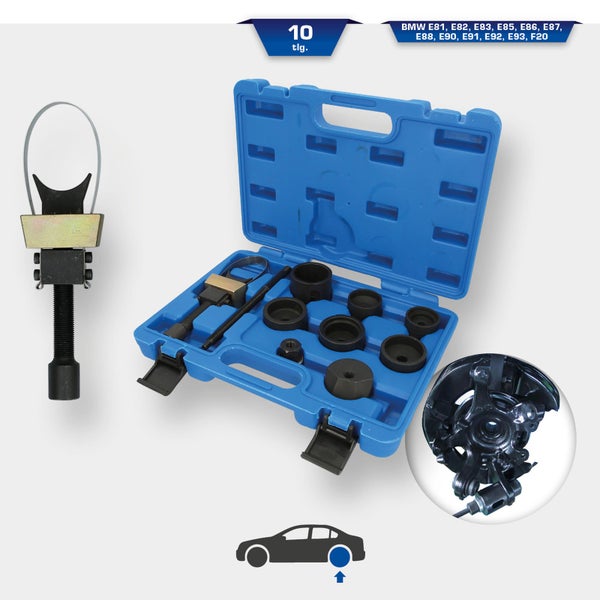 Radlagerwerkzeugsatz für BMW Modelle im blauen Werkzeugkoffer