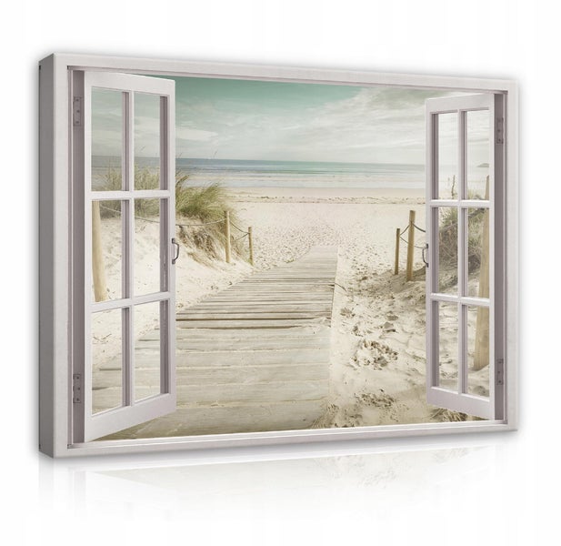 Bilder Fenster Strand Meer Leinwandbild Wohnzimmer 120X80 cm