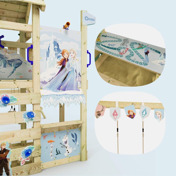 WICKEY Spielturm Disney Die Eiskönigin Story mit Rutsche, Kletteranbau und Doppelschaukel
