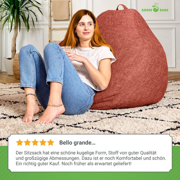 Green Bean Indoor XXL Sitzsack mit 300 Liter mit EPS-Perlen Füllung - Kuschelig Weich Waschbar - Drinnen Stoff Bodenkissen Liegekissen Sitzkissen - Cherry Rot