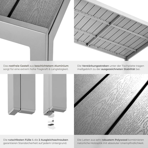 Gartentisch tectake Bianca 150 x 90 x 74,5 cm aus Aluminium und Kunststoff silber/grau
