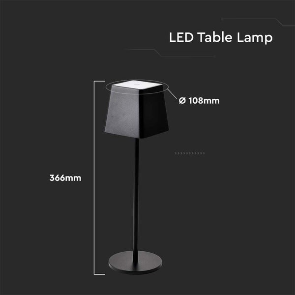 LED Tischleuchte mit den Maßen Durchmesser 108 mm und Höhe 366 mm.