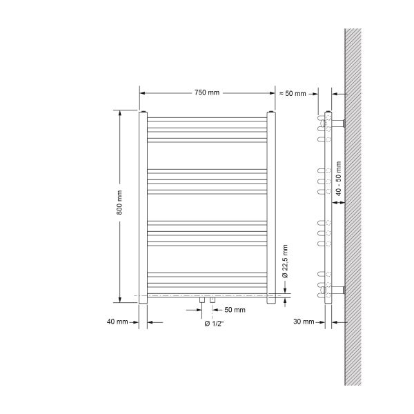 LuxeBath Badheizkörper Sahara 750x800 mm Schwarz matt gebogen mit Mittelanschluss Designheizkörper Handtuchwärmer Handtuchtrockner Handtuchheizkörper Handtuchheizung Handtuchheizer Badezimmer Heizung