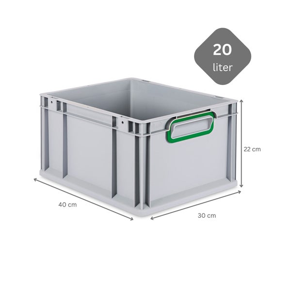 PROREGAL Spar Set 5x Eurobox Nextgen Color Mit Auflagedeckel & Schiebeschnappverschlüsse HxBxT 22 x 30 x 40 cm Griffe Grün Geschlossen Glatter Boden