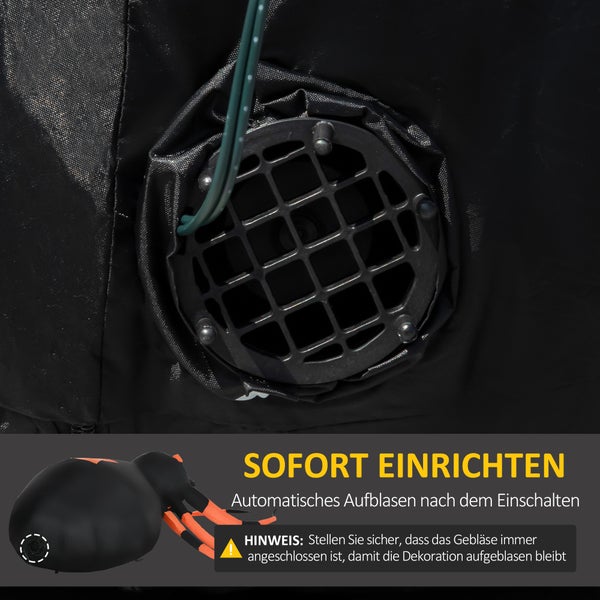 Outsunny 43 cm Aufblasbare Halloweendeko Große Spinne mit LED-Beleuchtung Halloween-Dekoration Horror inkl. Gebläse Halloween Deko Wasserdicht Indoor Outdoor IP44 Polyester