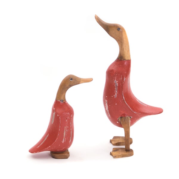 Figuren-Set Duck 2-teilig Massivholz, Ente in 2 verschiedenen Größen rot
