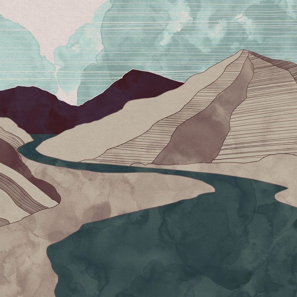 Illustration einer Berglandschaft mit einem Fluss