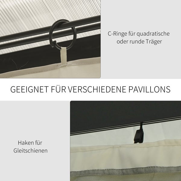 Outsunny 4 Seitenteile für 3x4 m Pavillon mit Haken, Seitenwände für Gartenpavillon, 352 x 205 cm, Partyzelt, Polyester, Beige