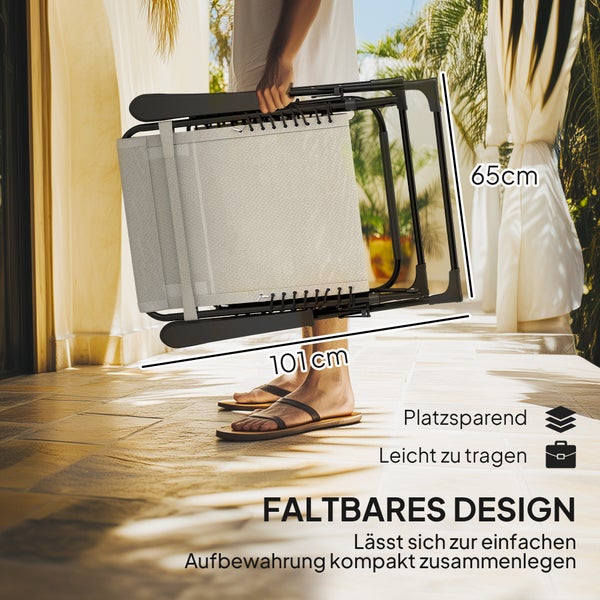 Outsunny Sonnenliege klappbar Gartenliege mit Kopfkissen, Liegestuhl mit 5-Fach verstellbare Rückenlehne, wetterfeste Campingliege, Gartenstuhl bis 120 kg belastbar, für Garten Outdoor Strand, Beige