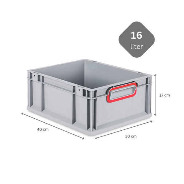 PROREGAL Spar Set 10x Eurobox Nextgen Color HxBxT 17 x 30 x 40 cm 16 Liter Griffe Rot Geschlossen Glatter Boden Eurobehälter Transportbox