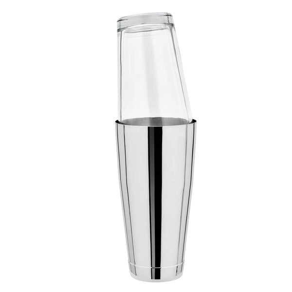 Boston Shaker bestehend aus einem Edelstahlbecher und einem eingesetzten Glas