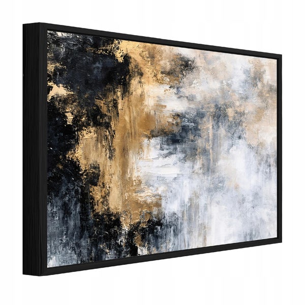 Abstraktes Wandbild mit Struktur in einem schwarzen Rahmen.