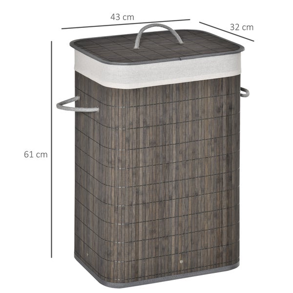 HOMCOM Bambus Wäschekorb schmal mit Deckel 83L Wäschesammler mit Griffen, herausnehmbarer Wäschesack, Laundry Baskets Wäschesortierer für Waschküche Badezimmer Schlafzimmer Grau