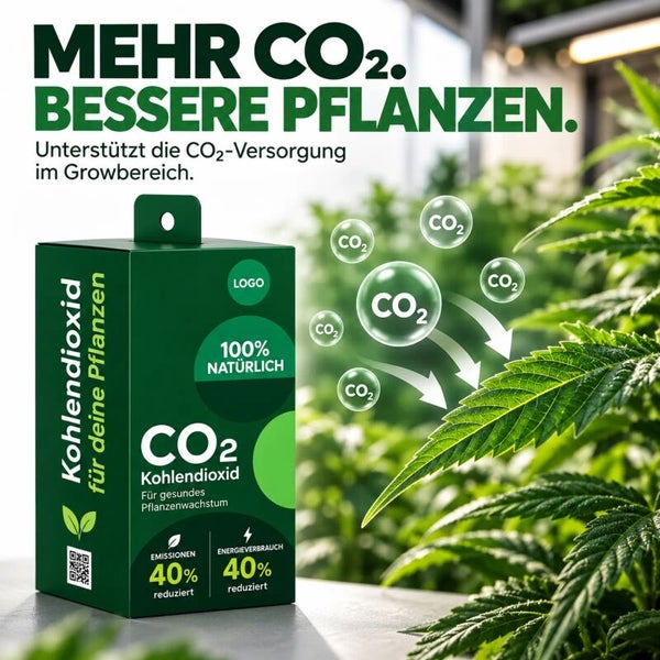Produktverpackung für Kohlendioxid zur CO2 Versorgung von Pflanzen im Growbereich für gesundes Wachstum.