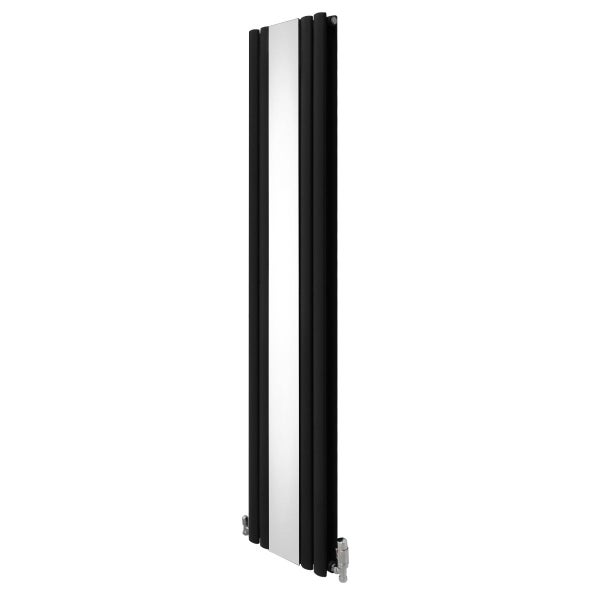 Oval Röhrenheizkörper mit Spiegel & Chrom Thermostatventile - 1800mm x 380mm – Schwarz