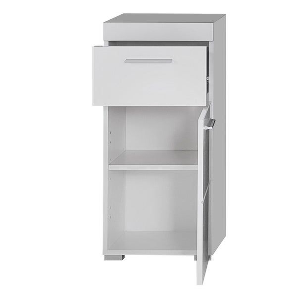 AmandaMando Bad Standtype Stauraum 1 Tür, 1 Schublade weiß, weiß Hochglanz. 37 X 31 X 79 cm