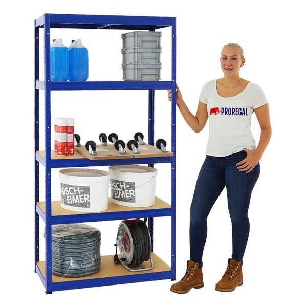 PROREGAL Schwerlastregal Slim Elephant S HxBxT 180 x 90 x 45 cm 5 Ebenen Fachlast 350 kg Blau