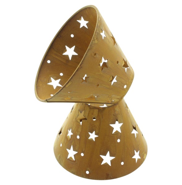 FRANK FLECHTWAREN | Kerzenschirm Sternenhimmel, 2er Set, METALL, 15 x 15 x 10 cm
