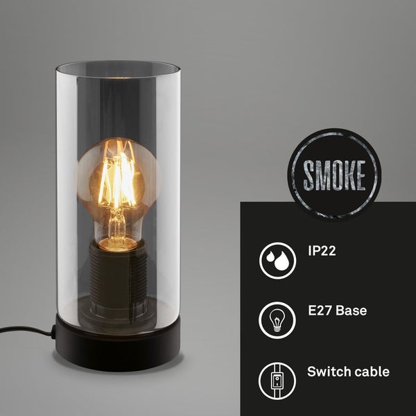 Tischleuchte, schwarz, Rauchglas, 1xE27/max.10W