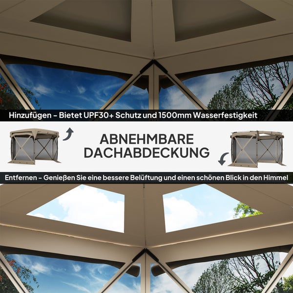Outsunny Pavillon sechseckig ca. 3,5x3m Pop-up Faltpavillon mit abnehmbaren Dach UV 30+ Faltbar Wasserdicht Partyzelt Gartenzelt mit 5 Seitenteilen Gartenpavillon für Camping Garten Festival, Khaki