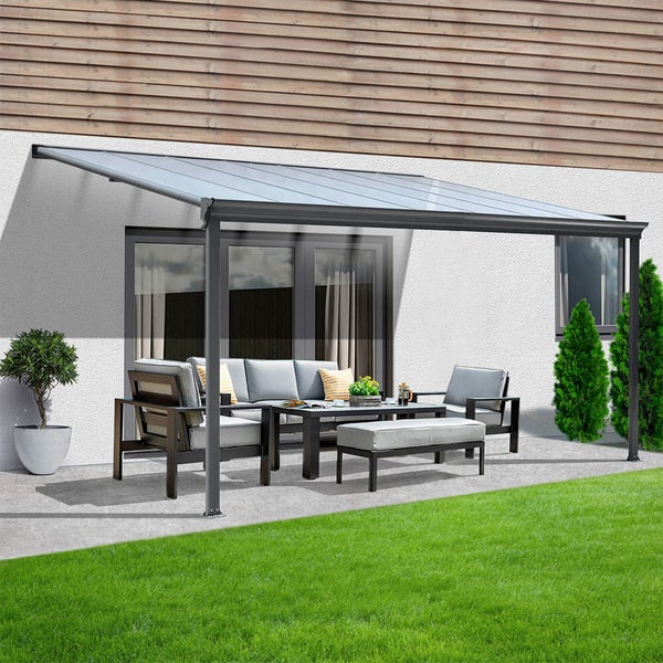 Home Deluxe - Terrassenüberdachung SOLIS - Grau - B/T/H: 312 x 303 x 226/278 cm - inkl. Hohlkammerplatten, Montagematererial I Carport Pavillion Pergola