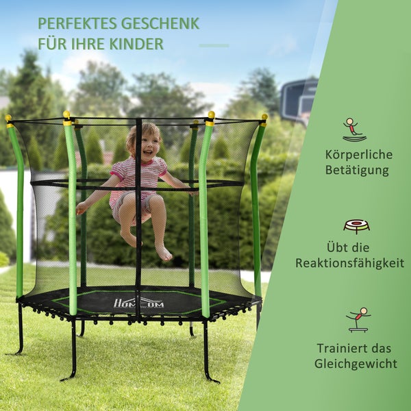 HOMCOM Kindertrampolin, Gartentrampolin mit Sicherheitsnetz, für 3-10 Jahre, Ø160 cm, Stahl, Grün