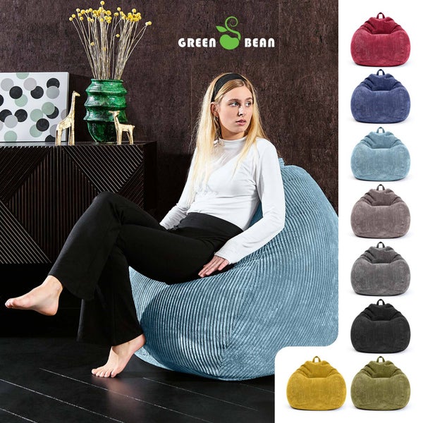 Green Bean Indoor Sitzsack 90x110cm EPS-Perlen Füllung & Cordstoff Kuschelig Weich Waschbar - Drinnen Bodenkissen Liegekissen Sitzkissen Sitzhocker Relax-Sessel Kinder Erwachsene Stoff Hellblau