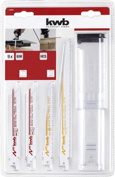 kwb je 4 x Bi Säbel Set 8-teilig Recriprosägen, Holz-und Metall-Sägeblätter mit Universal-Schaft, geeignet für alle Elektro-Fuchsschwänze
