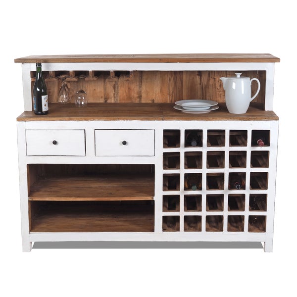 Barschrank  PUREWOOD Recyclingholz massiv, Vintage-Look 06 weiß-landhaus