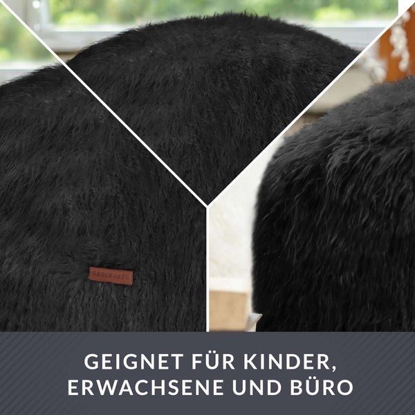 Green Bean runder Sitzpouf Felloptik in 3 Farben - Sitzhocker mit Füllung - Maße 45 x 25 cm - perfekte Ergänzung zum Sitzsack - Sitzwürfel Sitzkissen Hocker Sitzhocker Schwarz