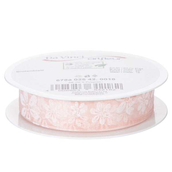 Organzaband Blumenmuster Rosa 25mm 18m – Romantisches Dekoband für Geschenke und Hochzeitsdeko