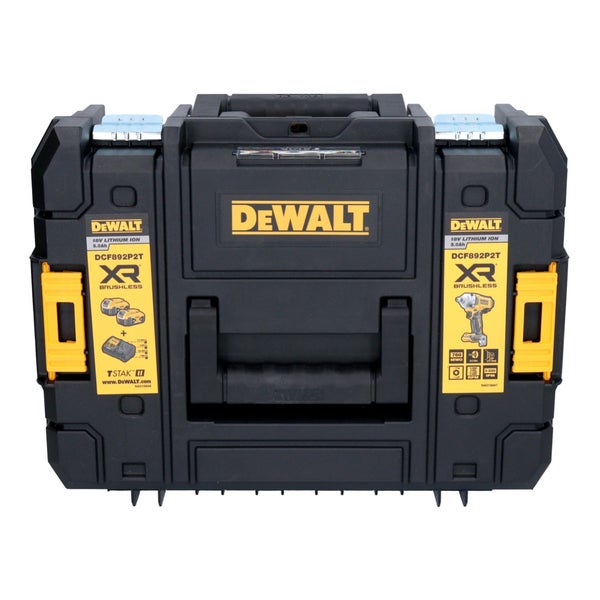 DeWALT Logo auf TSTAK II Werkzeugkoffer für Akku-Schlagschrauber DCF892P2T mit XR-Logo.