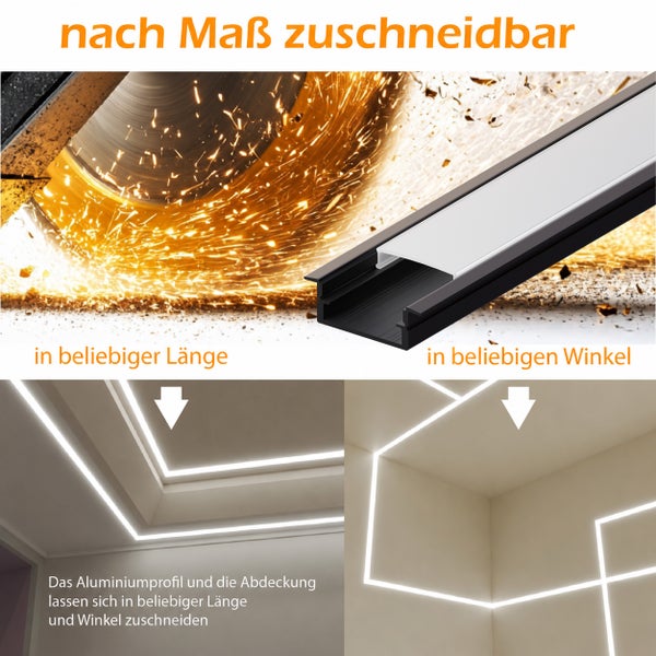 LED Aluminiumprofil für LED Streifen individuell zuschneidbar für Decken und Wandecken Beleuchtung