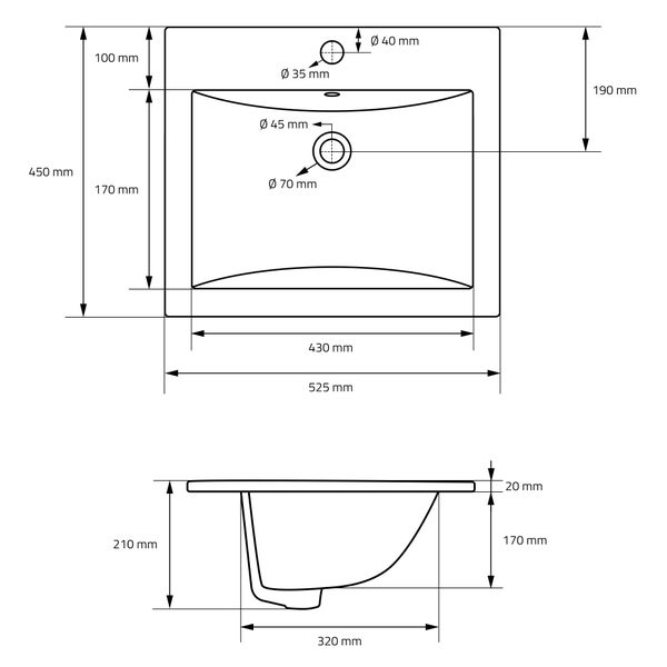 ML-Design Waschbecken Keramik Weiß 52,5x21x45 cm Eckig inkl. Ablaufgarnitur, Einbauwaschbecken mit Überlauf, Aufsatzwaschbecken Einbauwaschtisch Waschschale Waschplatz Handwaschbecken, für Badezimmer