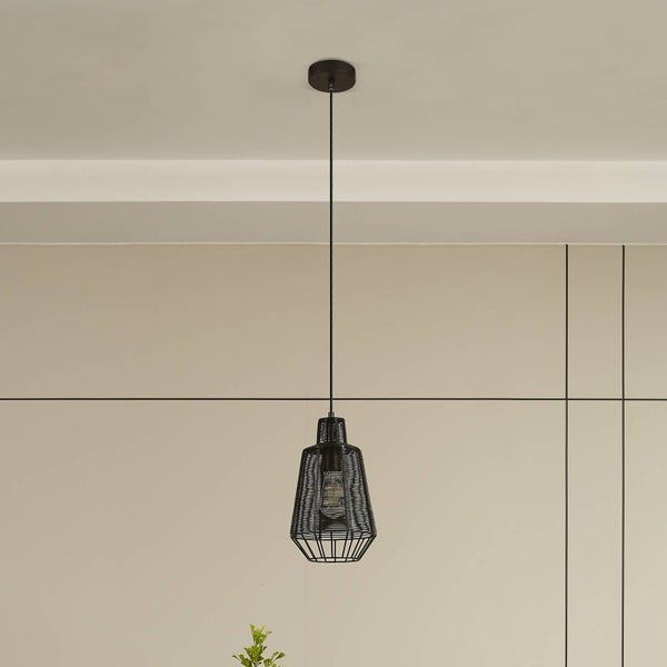 Lucande Pendelleuchte Tinko (Retro, Vintage Antik) in Schwarz aus Aluminium (1 flammig E27) - Deckenlampe Esstischlampe Hängelampe Hängeleuchte Wohnzimmerleuchte