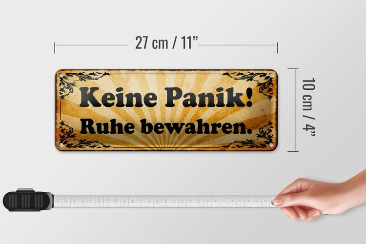 Blechschild Spruch 27x10cm keine Panik Ruhe bewahren Dekoration