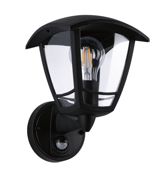 Außenwandleuchte Classic Curved Dämmerungsgesteuerter Bewegungsmelder (IR) IP44 eckig 164x180mm max. 12W 230V Schwarz Kunststoff