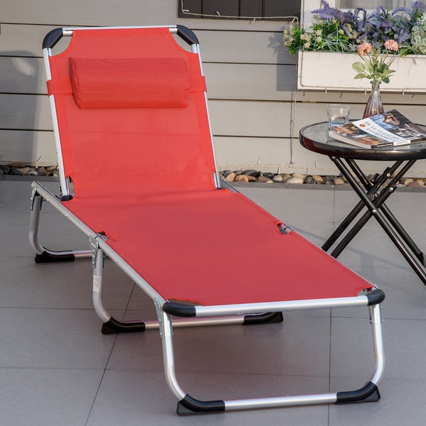 Outsunny Sonnenliege faltbar Gartenliege mit Kopfkissen Liegestuhl mit der 4-stufig verstellbaren Rückenlehne Campingliege bis 120 kg belastbar für Outdoor-Park, Garten, Rot
