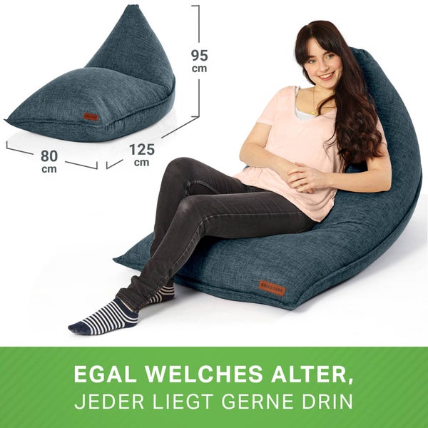 Green Bean Sitzsack Triangle 150x100x100cm mit 220 Liter EPS-Perlen Füllung - Kuschelig Weich Waschbar - Drinnen Stoff Bodenkissen Liegekissen Sitzkissen - Blau
