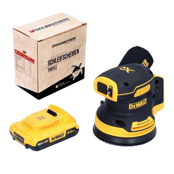 DeWalt Akku Exzenterschleifer 18 Volt mit Akku und Toolbrothers Schleifscheiben Set
