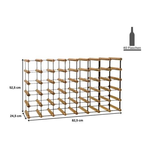 PROREGAL Modulares Weinregal Vinotega Mod Metal HxBxT 52,5 x 82,5 x 24,5 cm 8 x 5 Flaschen Massives Kiefernholz Braun Geölt