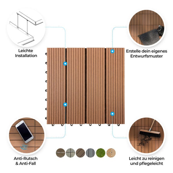 FLOORDIREKT WPC-Klickfliese Royal - Wetterbeständige Terrassenfliese - Hellbraun 30 x 30 cm